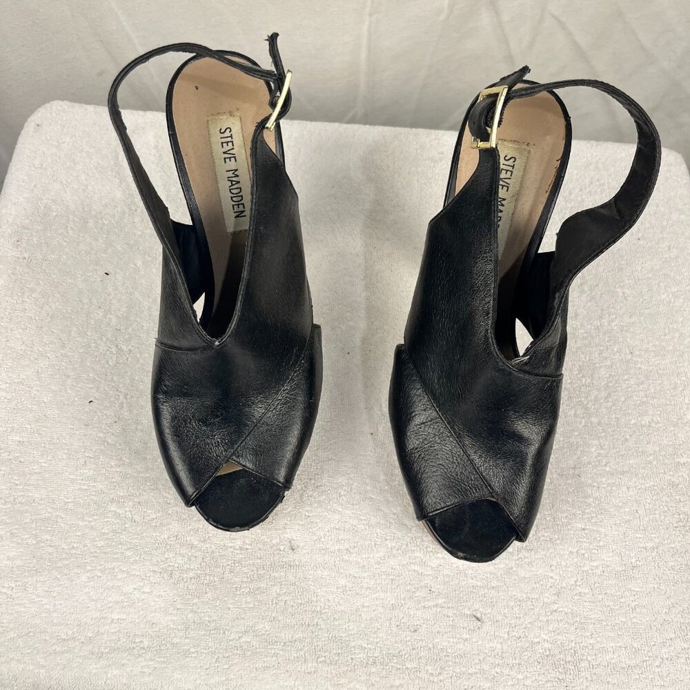 Steve Madden Women's Black Peep Toe Strappy Stilettos Size 8.5‎ Evening Heels